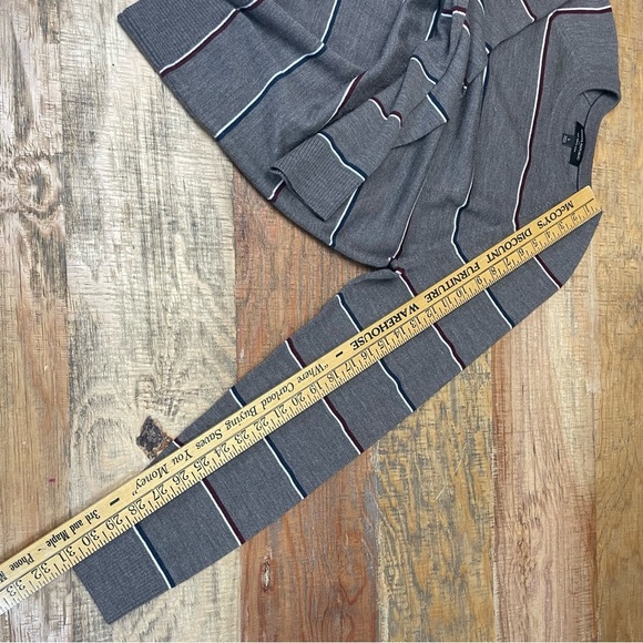 Banana Republic Merino Wool Sweater Mens L brown maroon Stripe Thin Crew Neck - Picture 8 of 9